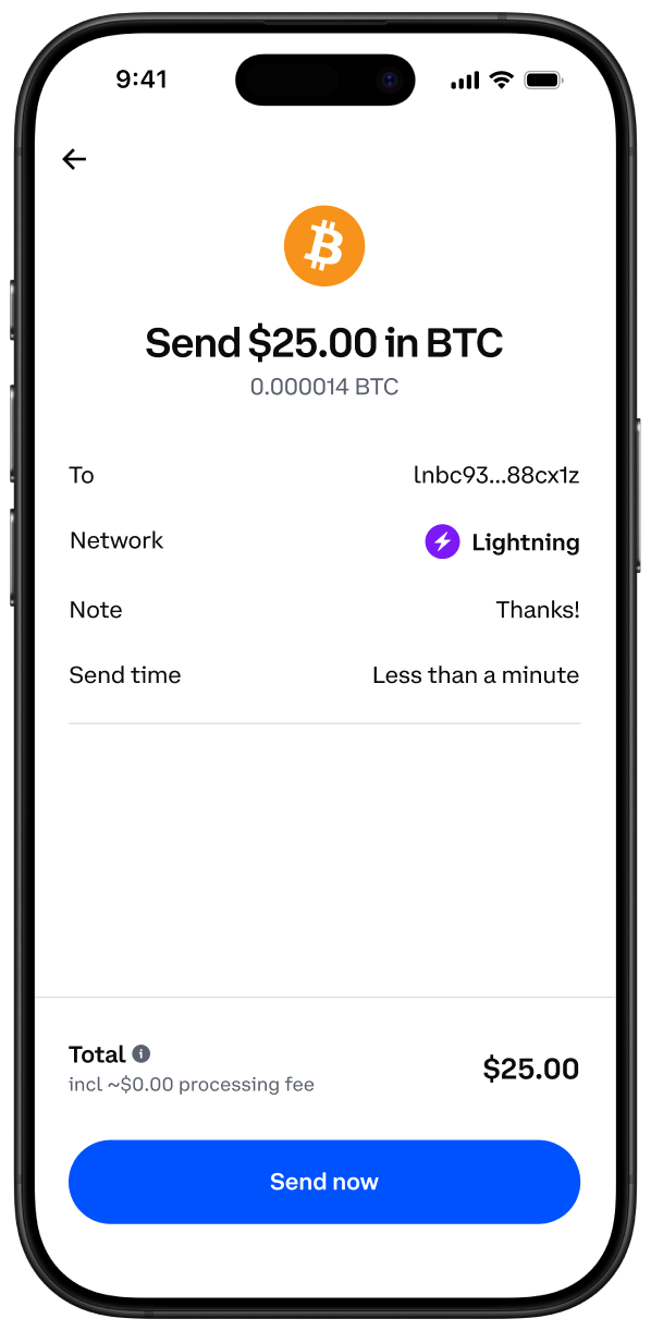 Coinbase Lightning payment screen