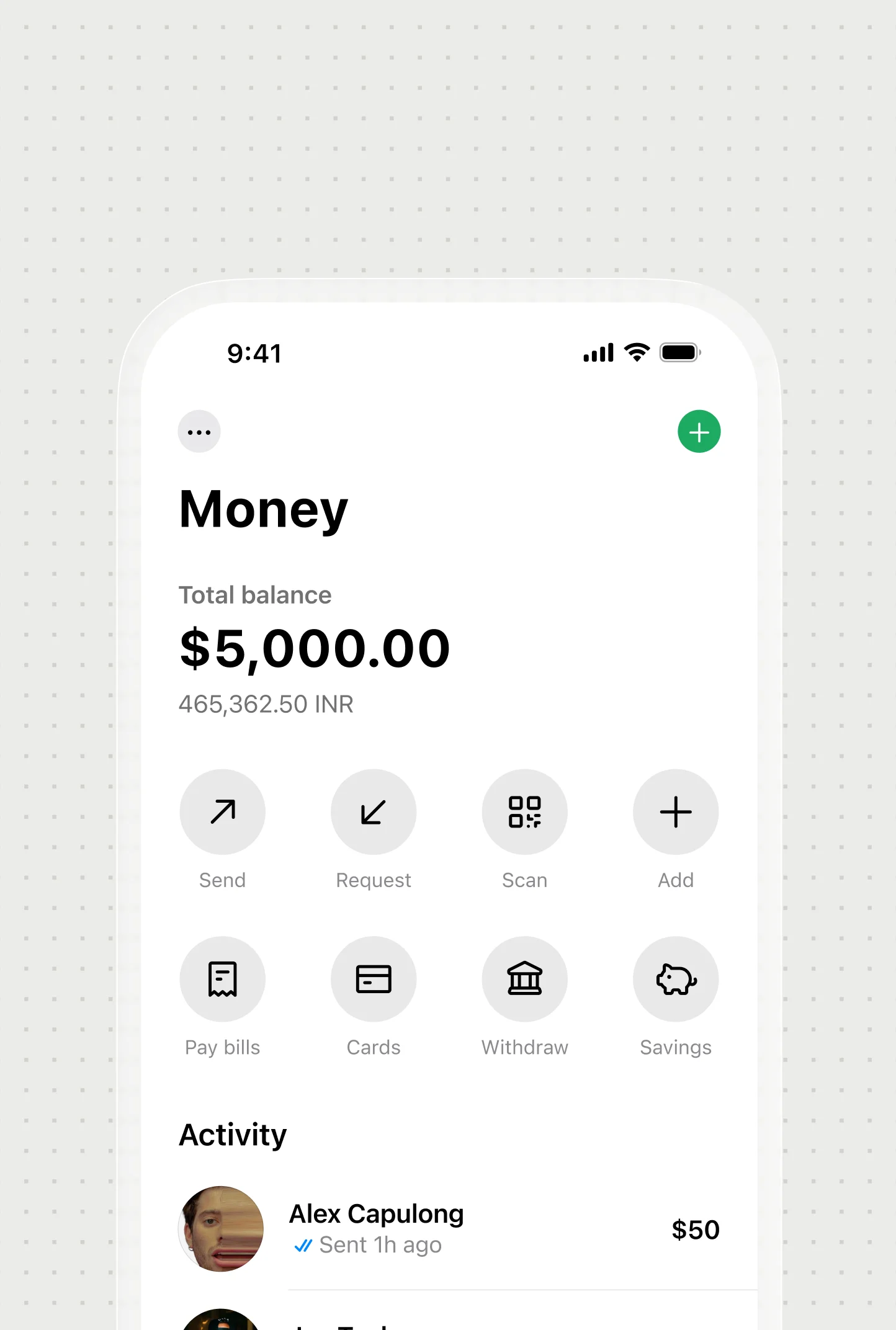 Messaging platform wallet screen