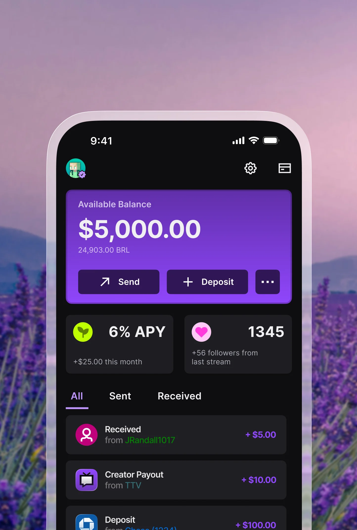 Creator platform wallet screen