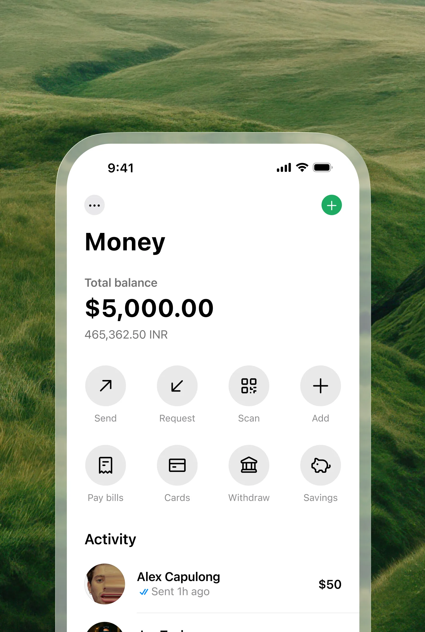Messaging platform wallet screen