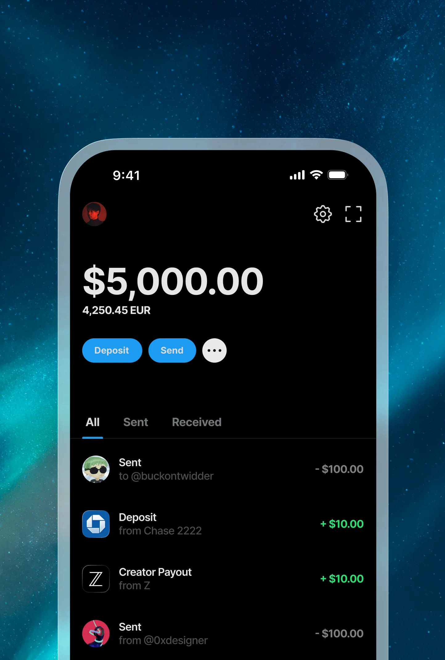 Social platform wallet screen