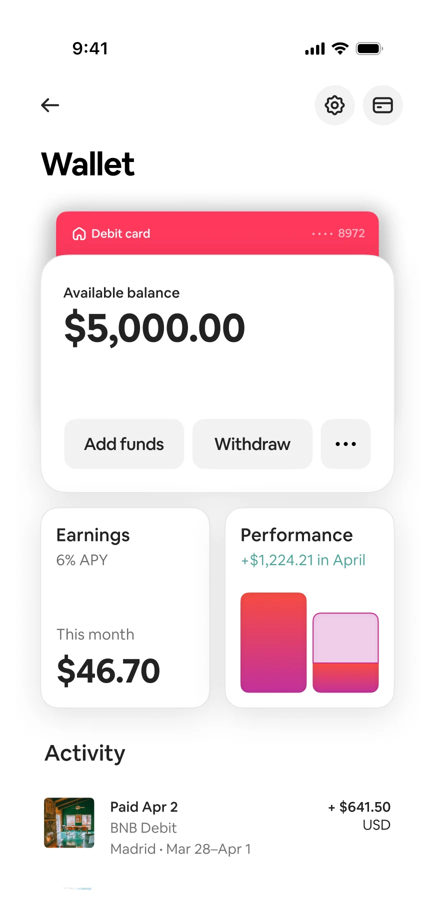 Marketplace wallet screen